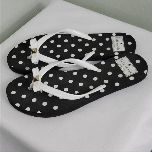 NEW Kate Spade SZ 6♠️B&W, Bow,Polka-Dot Flip-Flops - Picture 5 of 9